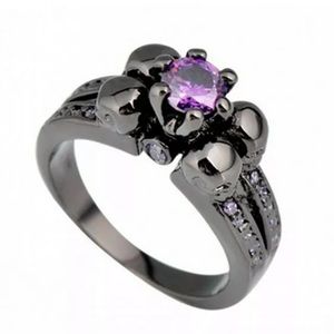 Skull Design! Purple Amethyst / 10KT Black Gold